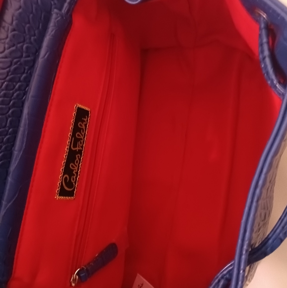 Carlos Falchi Medium Large Blue Red Faux Leather Handbag or Shoulder Bag - Picture 4 of 4